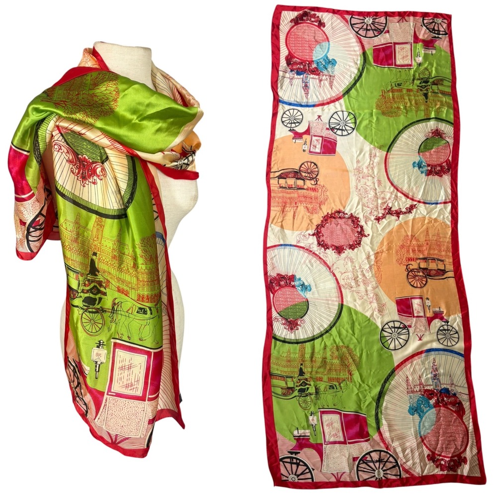 Vintage 100% Silk Oversized Scarf Wrap Shawl Old Money Equestrian Luxury
